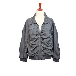 Chico's Zenergy ruched bomber jacket black zip front pockets lined Sz 4 US XXL
